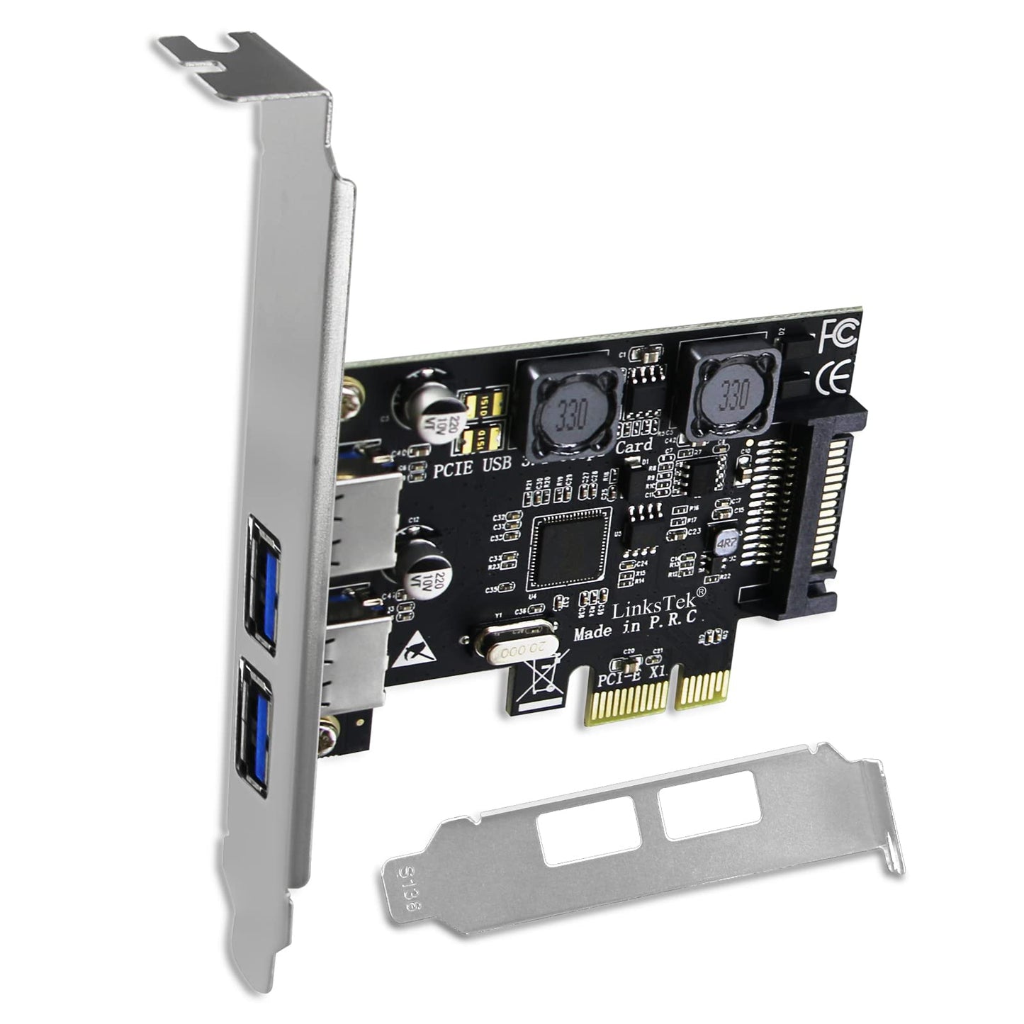 Linkstek 2-Ports Pcie Usb 3.0 (Usb 3.1 Gen1) 5Gbps Expansion Card For Desktop Pcs, 2X 5Gbps Usb-A Ports, Built In Smart Power Di