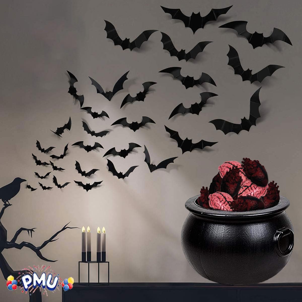 PMU 16 Inch Black Cauldron Kettle, Halloween Witch Plastic Kettle, Party Decorations Indoor & Outdoor, Favor Decoration (1/Pkg) Pkg/1