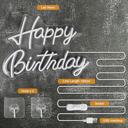 Happy Birthday Neon Sign, Happy Birthday Sign, Happy Birthday Light Up Sign, Happy Birthday Led Sign for Backdrop Birthday...