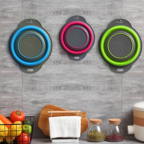 Qimh Collapsible Colander Set of 3 Round Silicone Kitchen Strainer Set - 2 pcs 4 Quart and 1 pcs 2 Quart- Perfect for Drai...