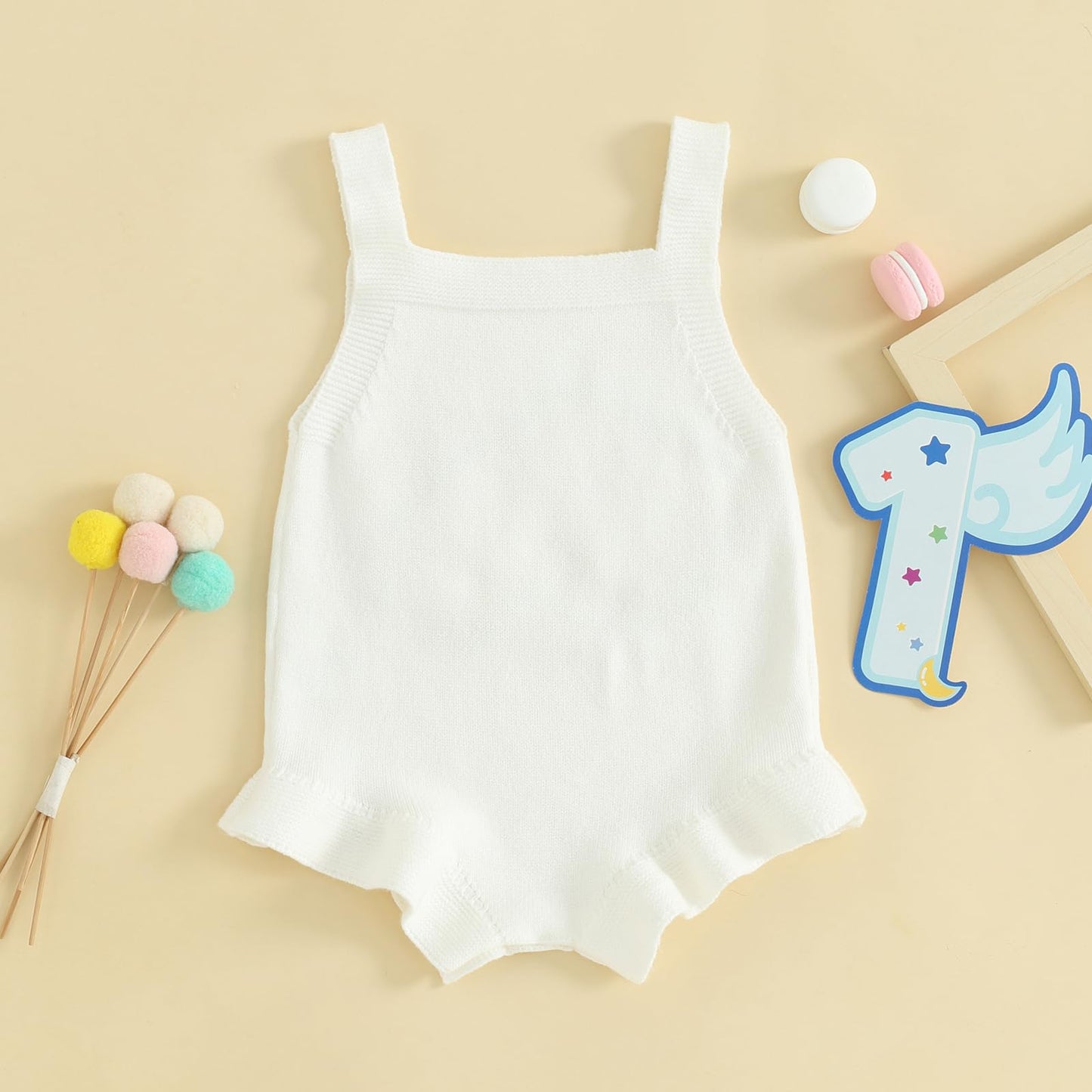 Frietlebird Half Birthday Outfit Baby Girl Sleeveless Knit Romper Sweet 1/2 Birthday Outfit Cute Infant Summer Clothes Birthday Gift (A-White Half,3-6 Months)