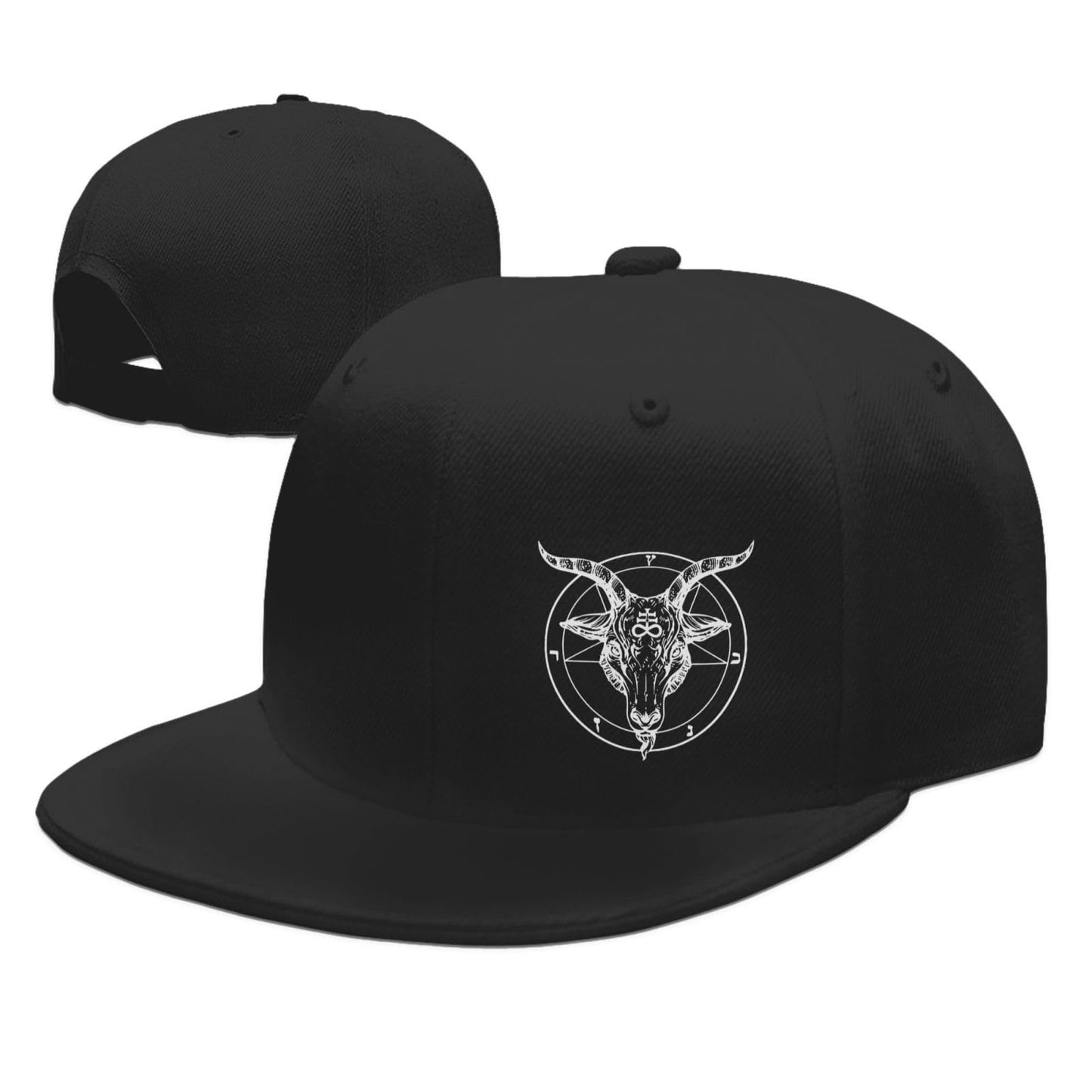 Generic Baphomet Satanist Goat Ram Flat Brim Bill Baseball Cap Adjustable Funny Sunhat Trucker Hat for Men Women Black