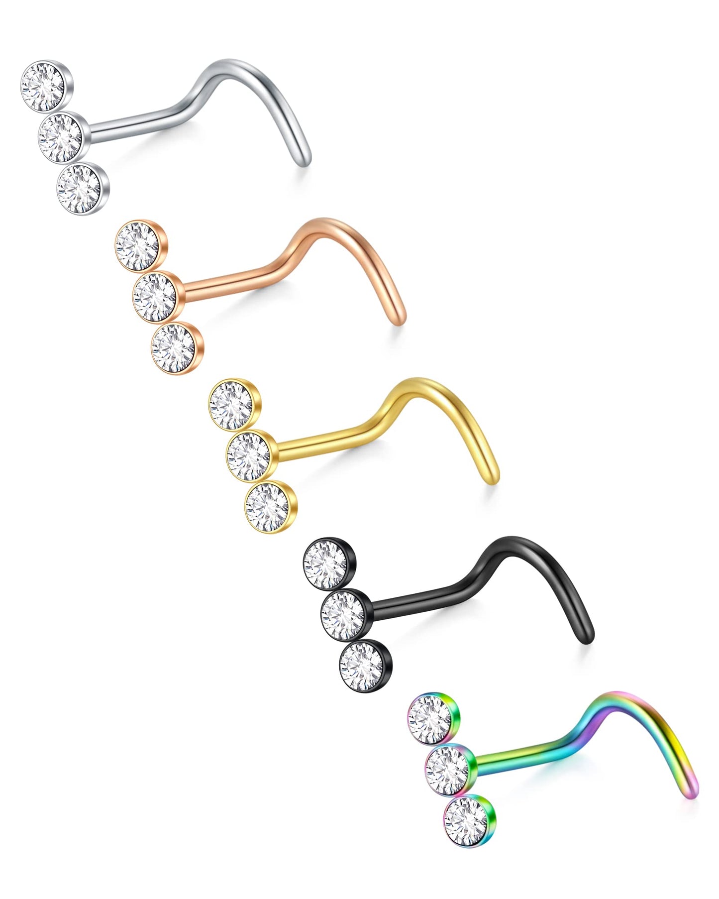 D.Bella 18G Nose Studs Surgical Stainless Steel Nose Rings Studs Screw Diamond Corkscrew Nose Rings for Women Nostril Nose Pierc