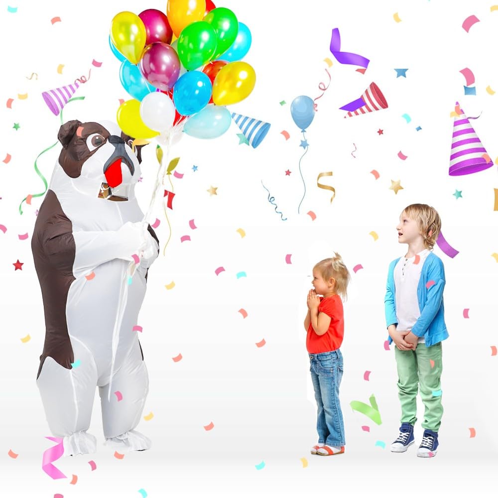 MXoSUM Funny Inflatable Costume for Adult Blow up Bullydog Costume Halloween Party Puppy Dog Cosplay Costume Onesie