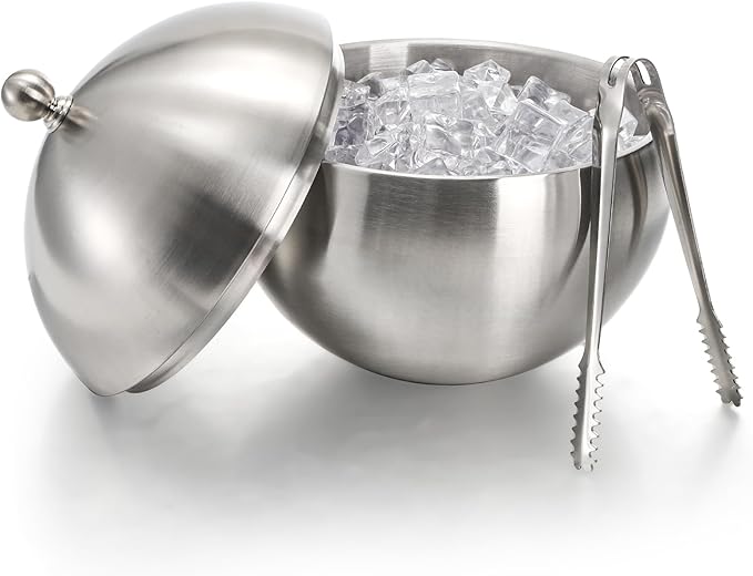 Yesland Ice Bucket with Lid, Double Insulation Ice Box Container Storage Box, 2 L Stainless Steel Ice Bucket Container wit...