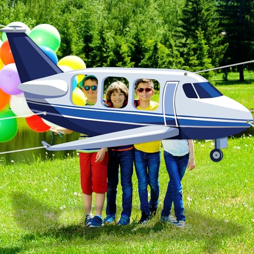 Airplane Shaped Photo Prop Selfie Frame Airplane Birthday Decoration Large Fabric Aircraft Backdrop Banner 98x53in Plane T...