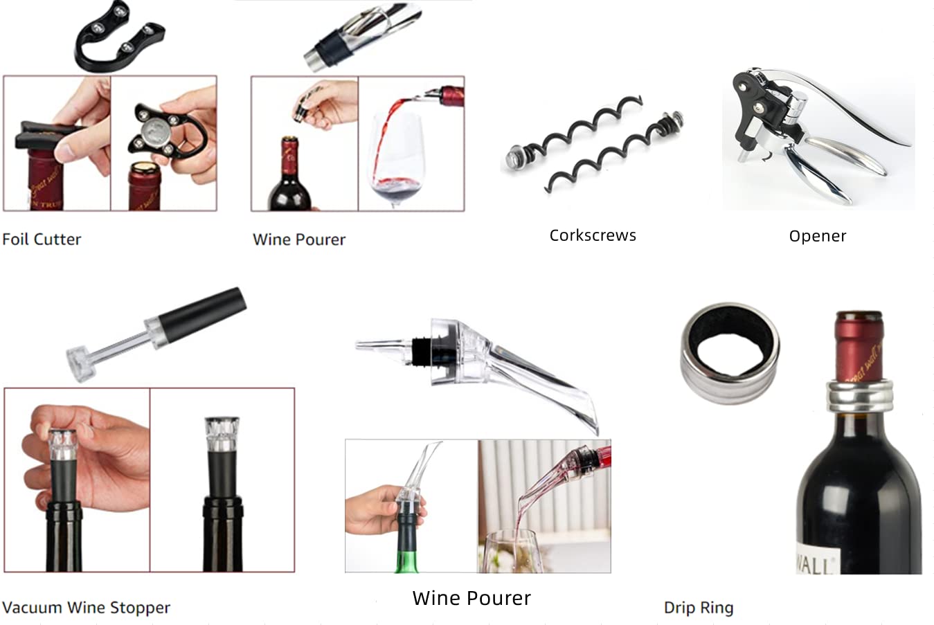 Wine Opener,Wine Bottle Opener, Wine Accessories Areator Wine Opener Kit, Red wine Corkscrew Set with Wood Case,Wine Gift with Luxury Packaging