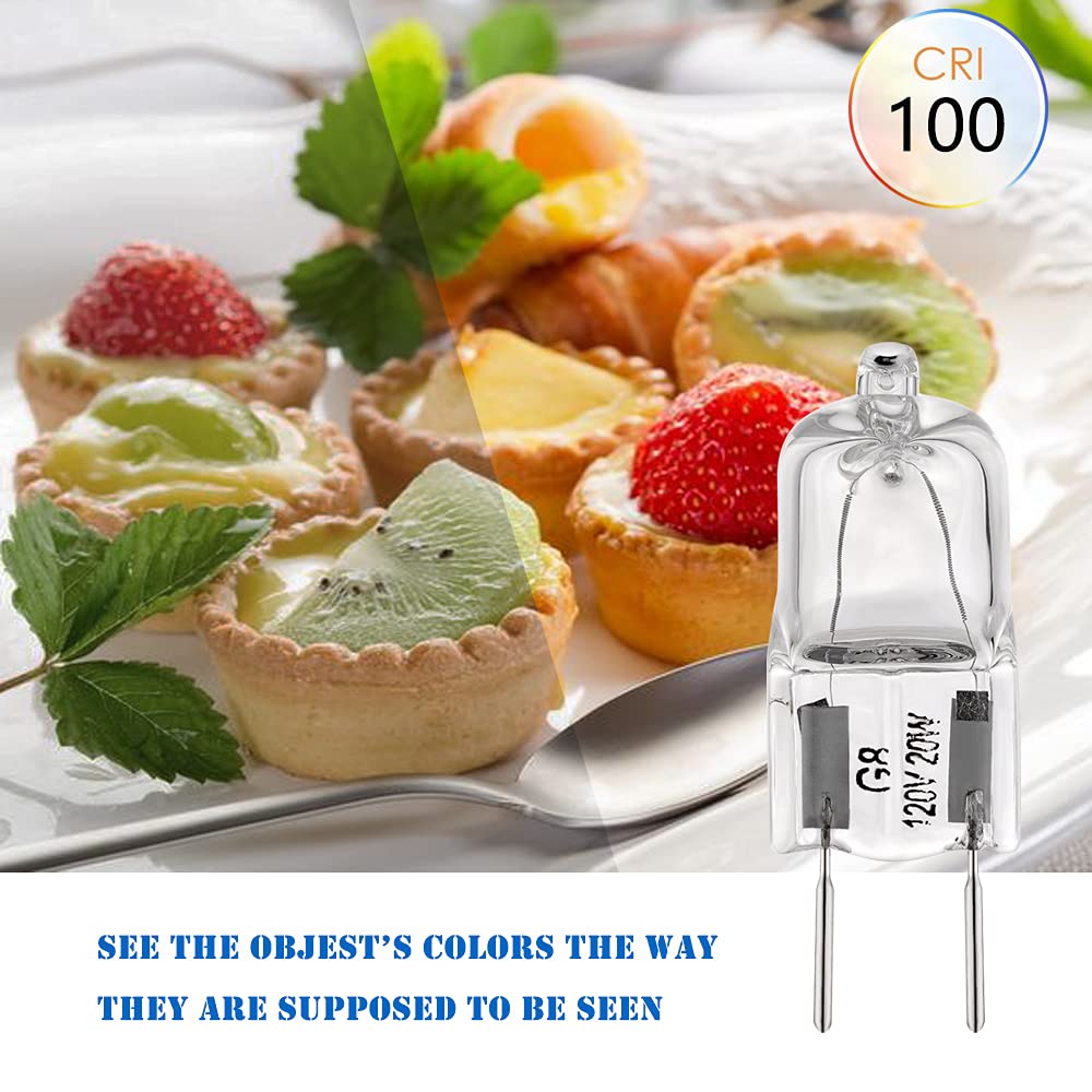 BOGAO G8 Light Bulbs 20Watt 120Volt Halogen Light Bulb G8 Base Bi-Pin Shorter 1-3/8" (1.38") Length 20W T4 JCD Warm White Under Cabinet Puck Lighting Replacements,10Pack