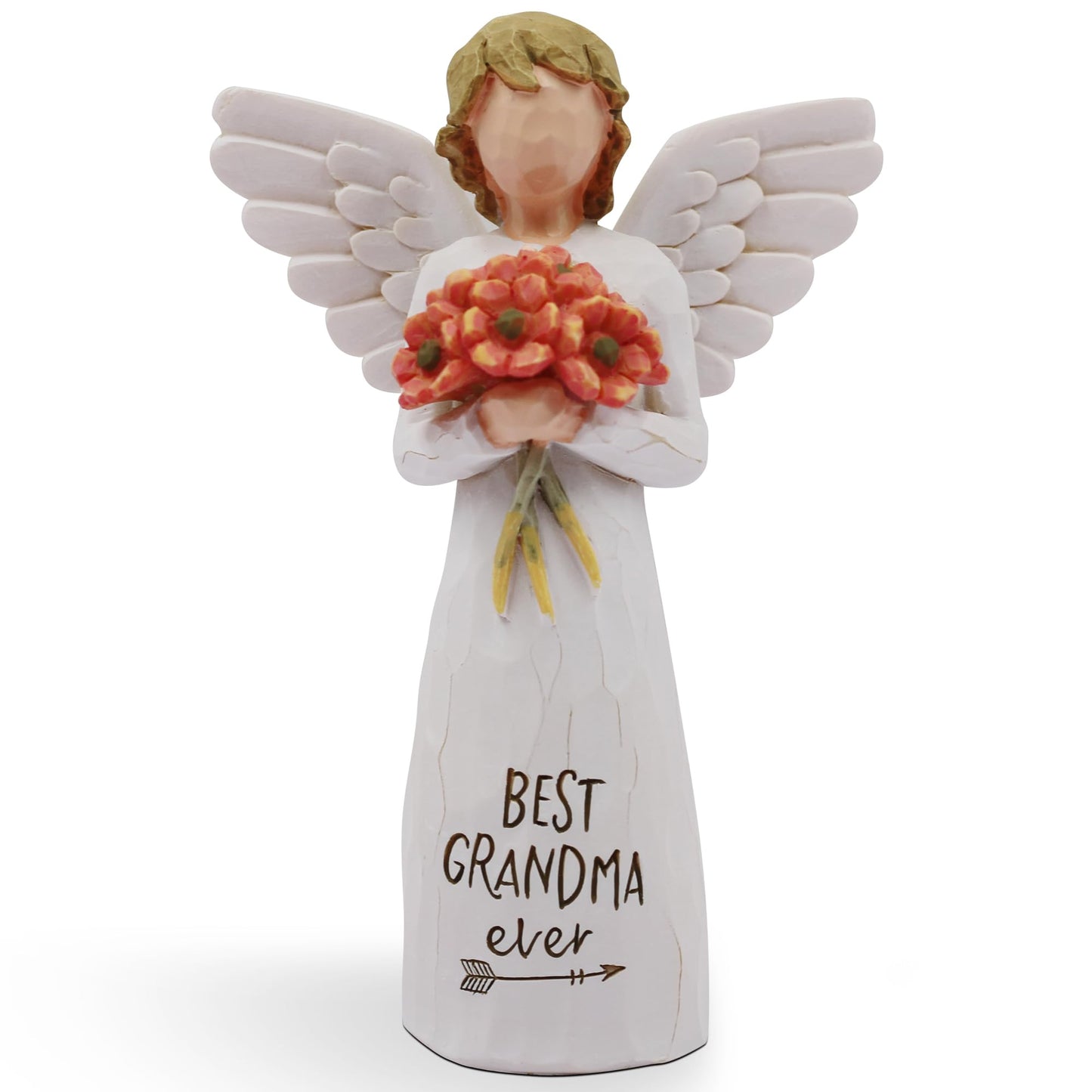 AUKEST Grandma Gifts for Birthday Mothers Day, New Grandma Gifts, Gift for Grandma, Grandmother Gifts, Best Grandma Gifts, Sculpted Hand-Painted Figure (Red-Orange Flowers)