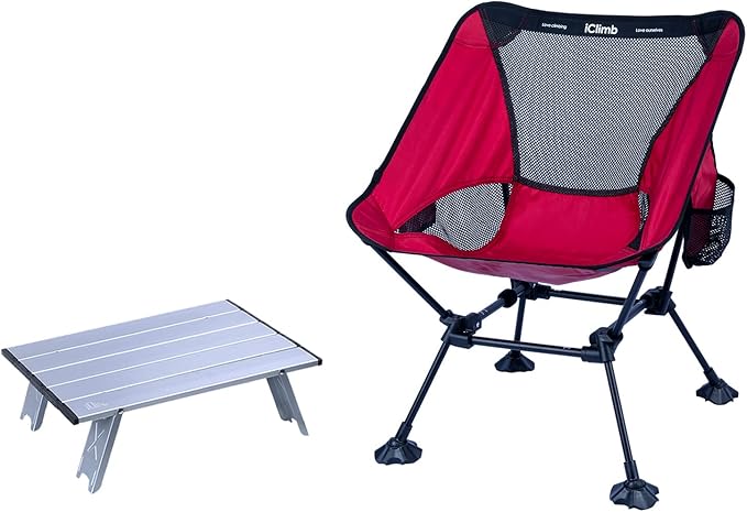 iClimb 1 Mini Folding Table and 1 Anti-Sinking Large Feet Chair Bundle, Ultralight Compact for Solo Adult Outdoor Backpack...