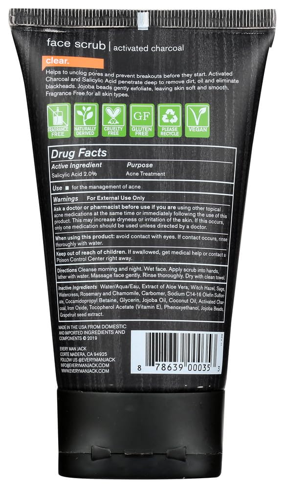 Every Man Jack Skin Clearing Face Scrub, Fragrance Free, 4.2 Fl Oz