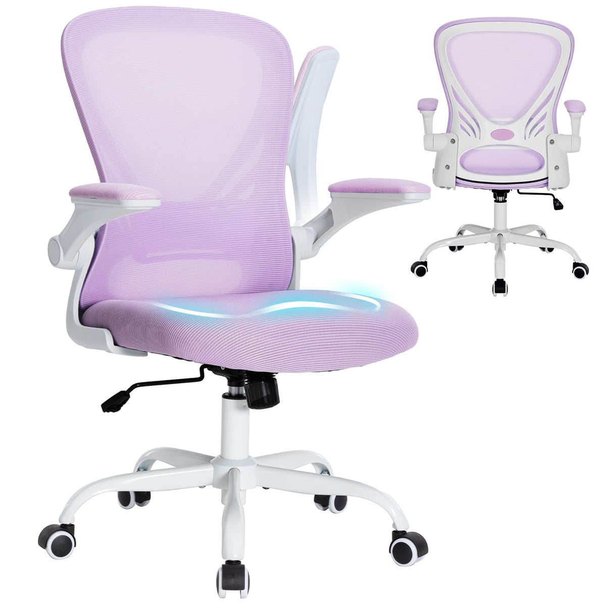 Comfortable Desk Chair Ergonomic Office Chairs with Lumbar Supoort and Flip-up Armrest Comfy Computer Chairs Study Chair for Home Office Purple