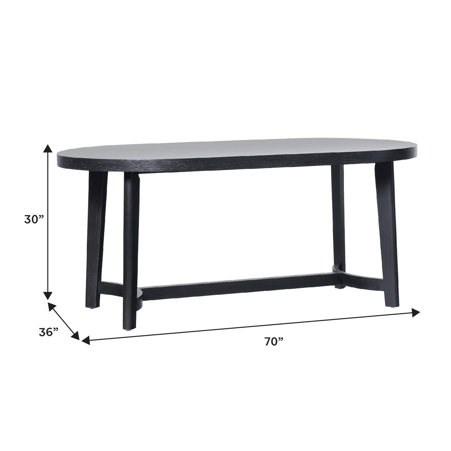 Walker Edison Modern Farmhouse Rustic Solid Oak Wood Oval Dining Table for 6 - Black Oak