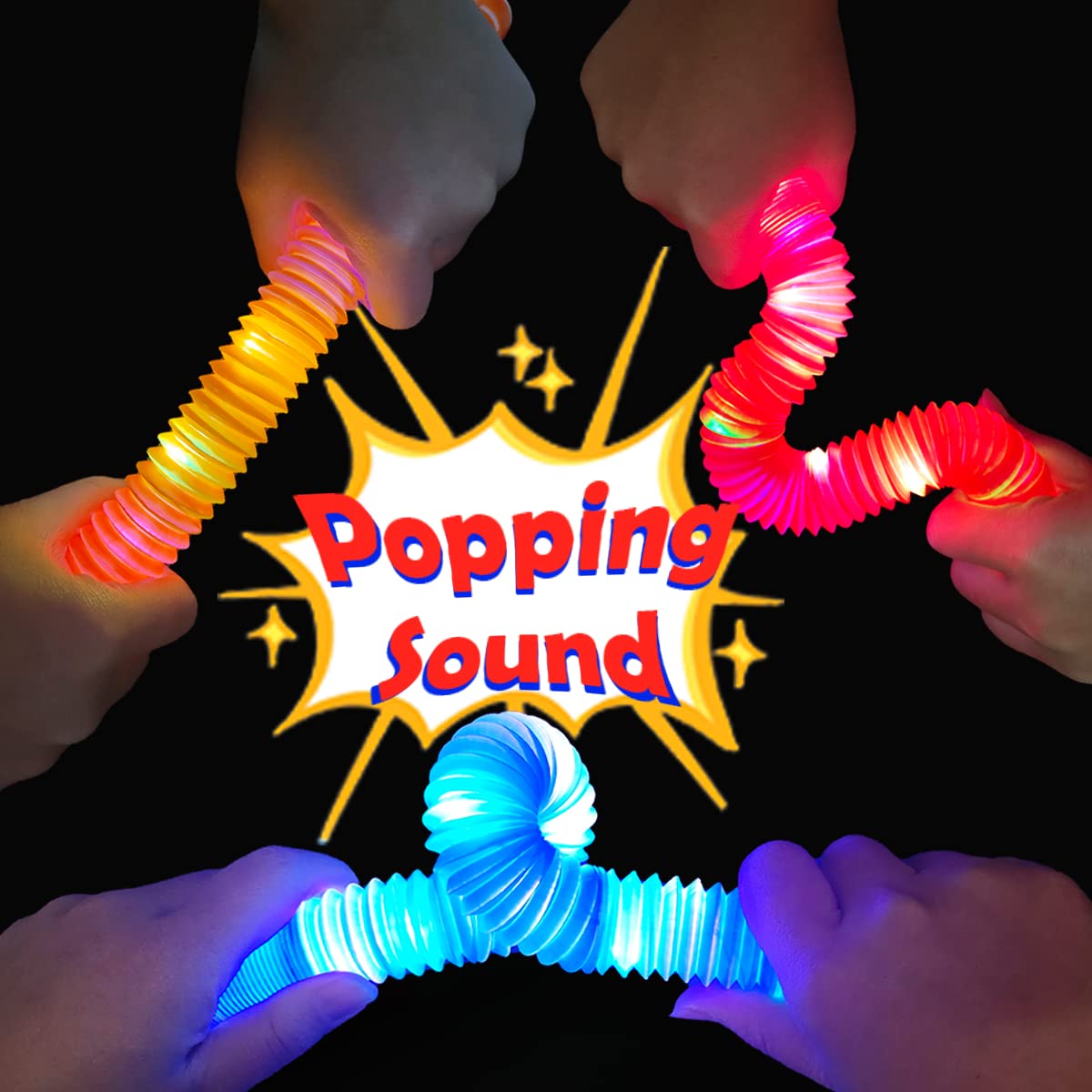 Glow Sticks Camping Essentials for Toddlers-6 PCS Light Up Pop Tube Party Favors Toys Gifts for Kids Halloween,LED Bracelet Necklace Accessories,Fun Camp Games Activities Gear Stuff for Boys Girls
