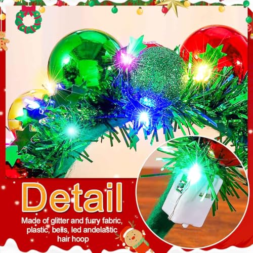 CAKURE LED Christmas Headband Green Light Up Christmas Ball Headbands Xmas Hair Hoop Holiday Party Costume Headwear Hair A...