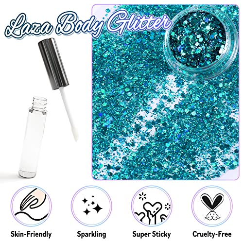 Laza Body Glitter, 2 Jars Holographic Chunky Sequins with Glitter Glue Perfect for Women Eyeshadow Makeup Face Paint Festi...