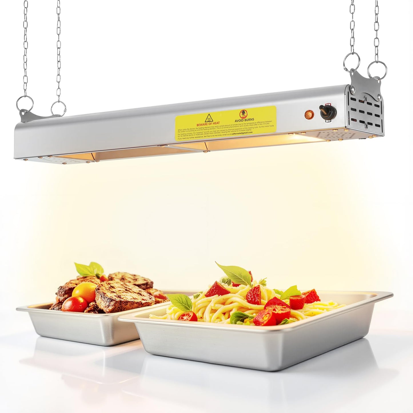 Hiteemer 24-Inch Food Heat Lamp, 750W Commercial Food Warmer Lamp Electric Strip Heater Overhead Stainless Steel Heat Lamps for Buffet Restaurant Parties Catering, Sliver 115V