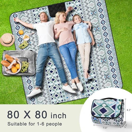 SAMSIER Outdoor Picnic Blankets Waterproof Foldable Sandproof 80"×80", Large Gingham Cute Picnic Mat Washable Portable for...