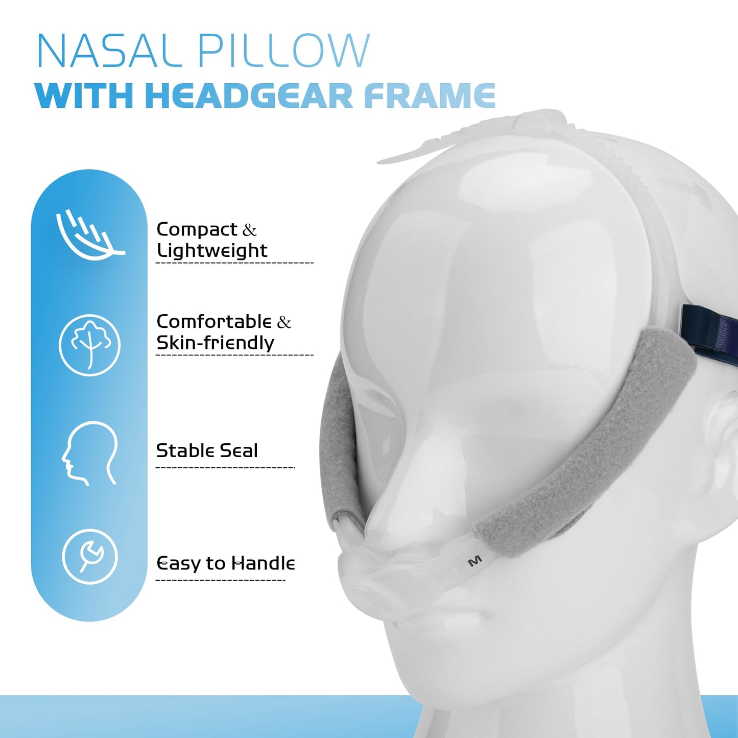 SyunsXoon Nasal Pillow with Headgear Replacement for ResMed Swift FX Frame System, Standard CPAP Nasal Pillow Frame Assembly Included Soft Silicone Sealing Nose Pillows Cushion & Head Strap