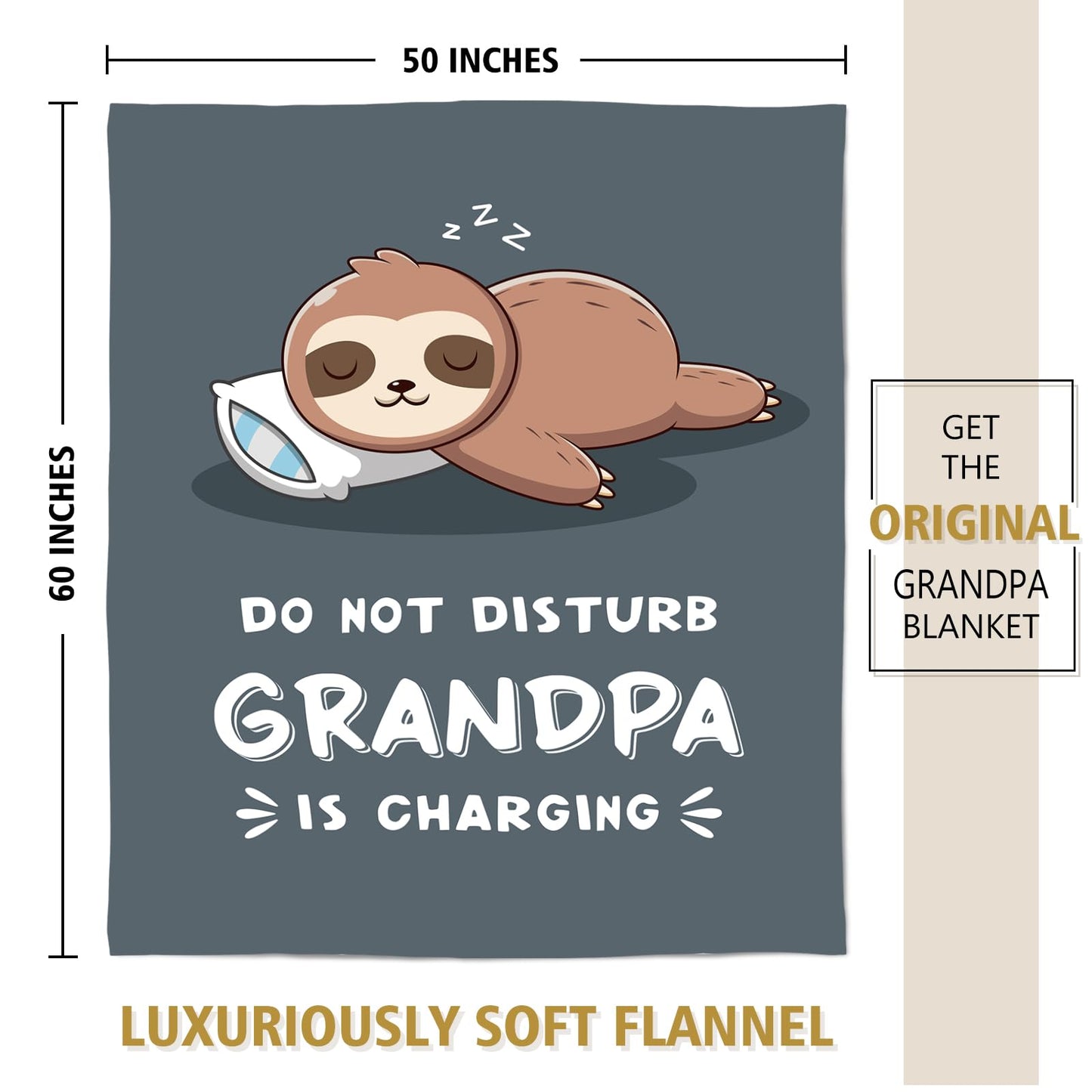 Funny Grandpa Gifts, Grandpa is Charging Sloth Blanket, Grandpas Birthday Gifts, Gift for Grandpas from Grandkids for Christmas Fathers Day, Soft Sloth Blanket for Grandfather 60" x 50"