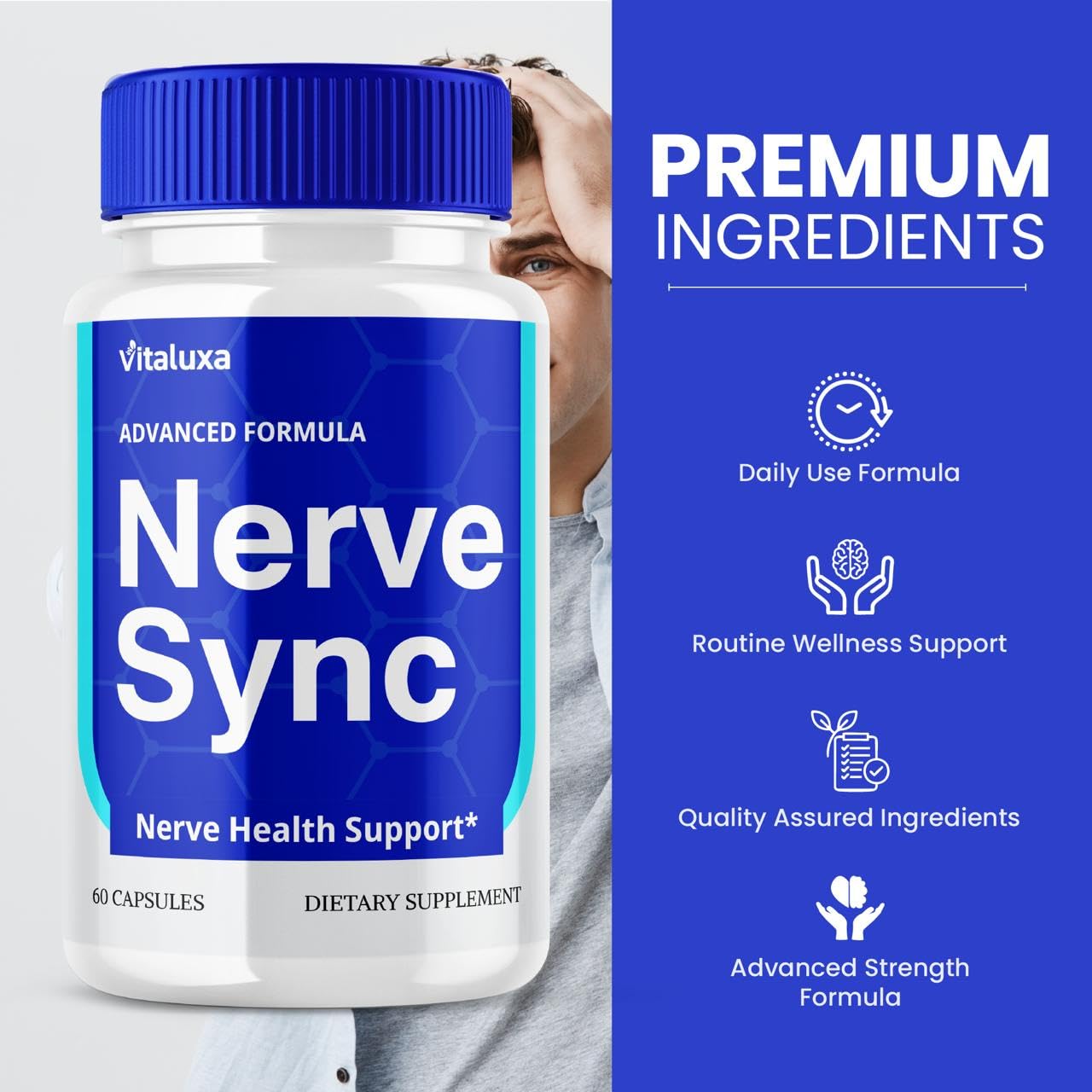 Nerve Sync Capsules, NerveSync Pills for Neuropathy Brain Health Support Supplement with Premium Blend Vitamins, Nerve Health Function All Natural Maximum Strength Wellness Reviews (60 Capsules)