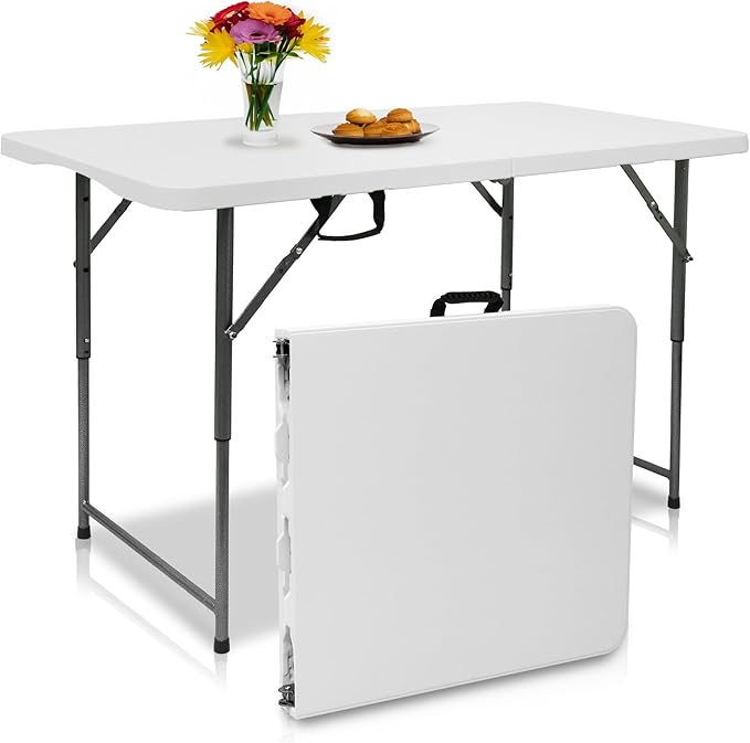 Plainsity 4ft Table, Adjustable Height Table with Foldable, Easy to Carry, for Family Gatherings, Outdoor Gatherings, Indoor