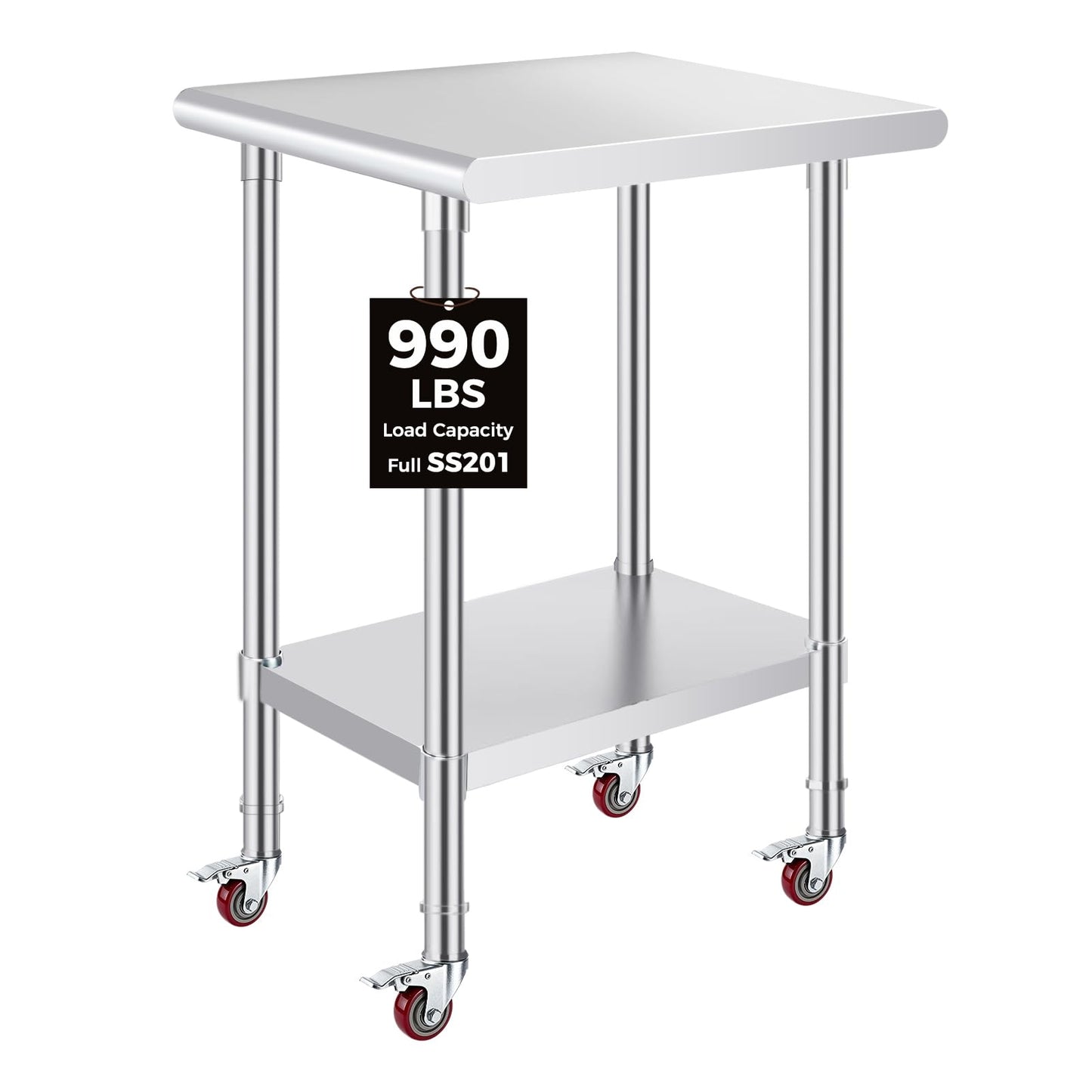 OSTBA Stainless Steel Table for Prep & Work 24x18 Inches with Casters Wheels, NSF Metal Commercial Heavy Duty Table with Adjustable Undershelf for Restaurant Kitchen Home and Hotel