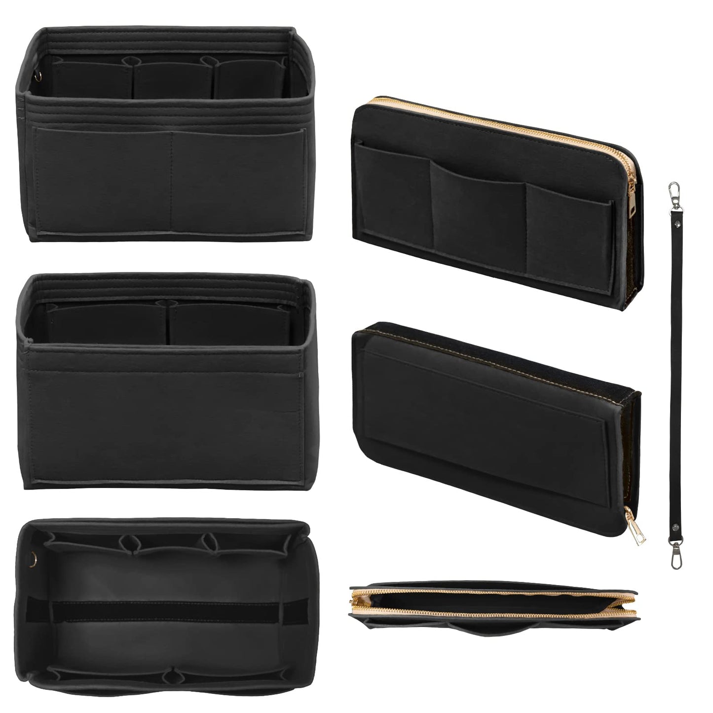 DailyPlus Purse Organizer Insert with Zipper Felt Bag Organizer for Tote Purse Black Large