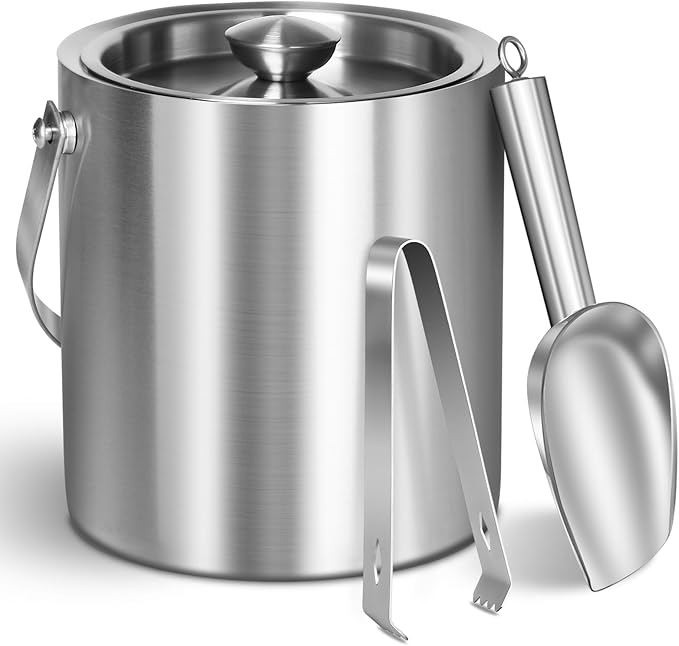 CAOANTRY Ice Bucket with Lid & Tong- Well Made Insulated Stainless Steel Keep Ice Frozen Longer - Ideal for Cocktail Bar, ...