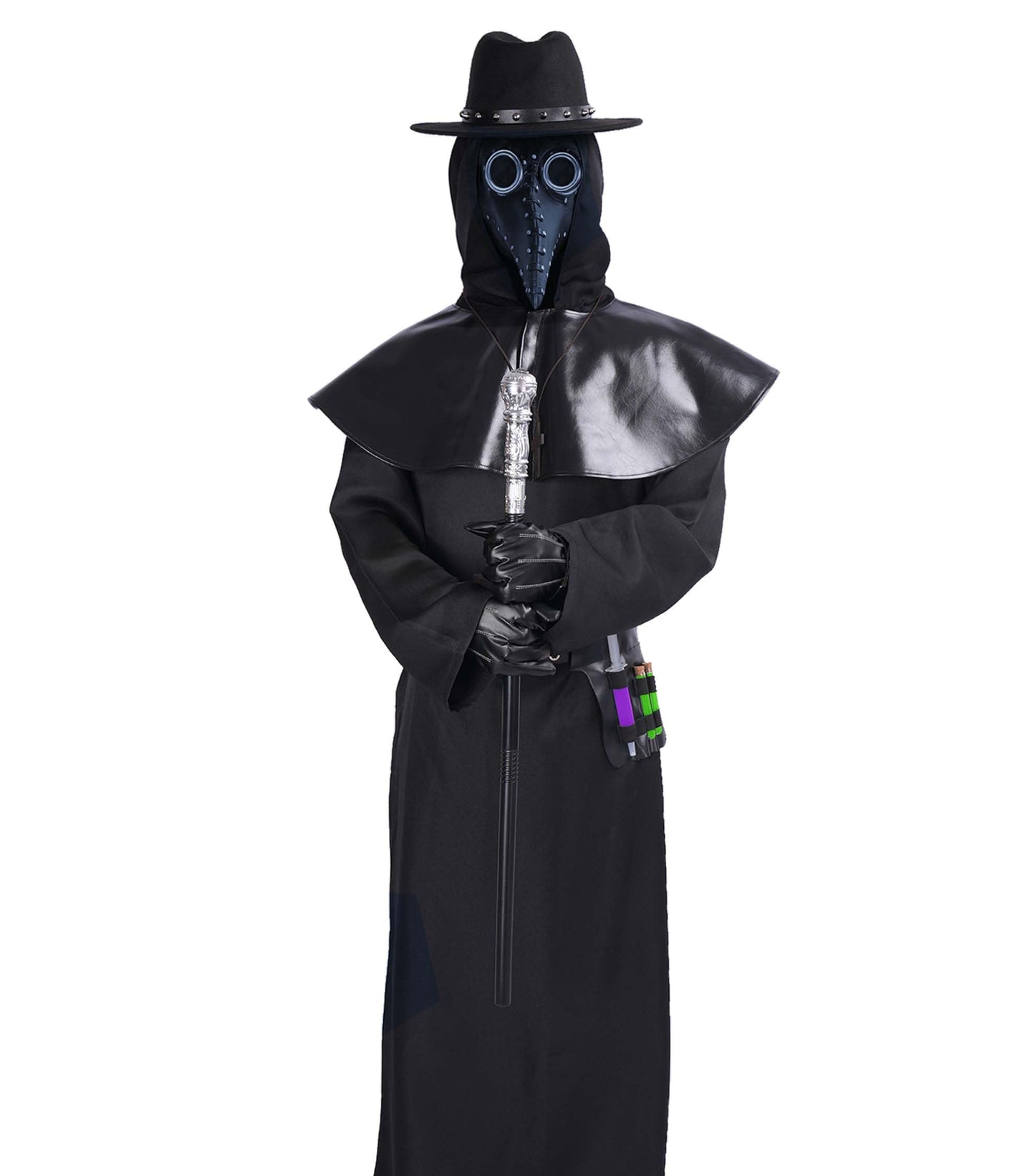 Vezadina Plague Doctor Renaissance Medieval Priest Halloween Cosplay Costume with Hat, Mask, Robe, Gloves, and Cane (XX-Large)