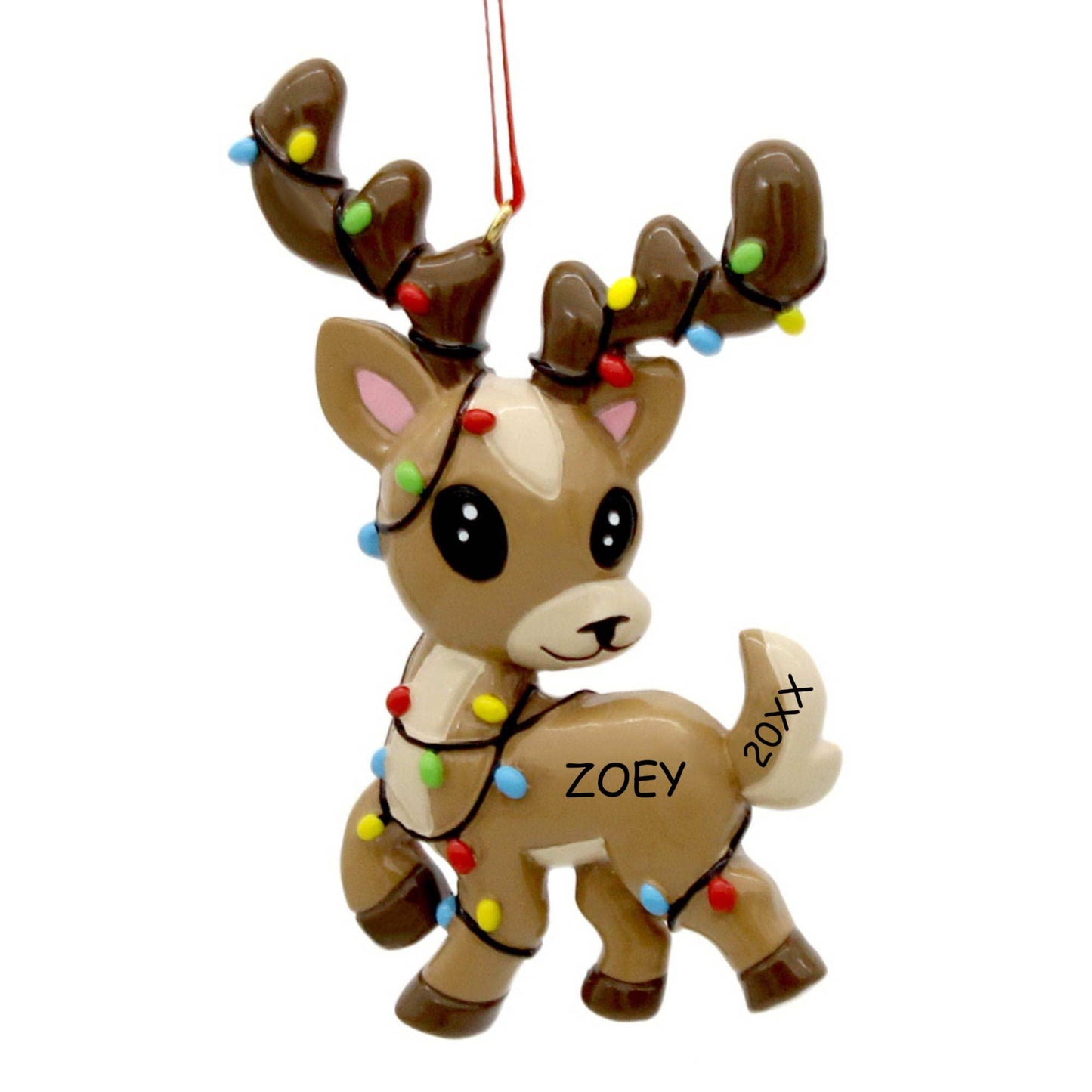Personalized Winter Fun Christmas Ornament (Reindeer in Lights - Brown)