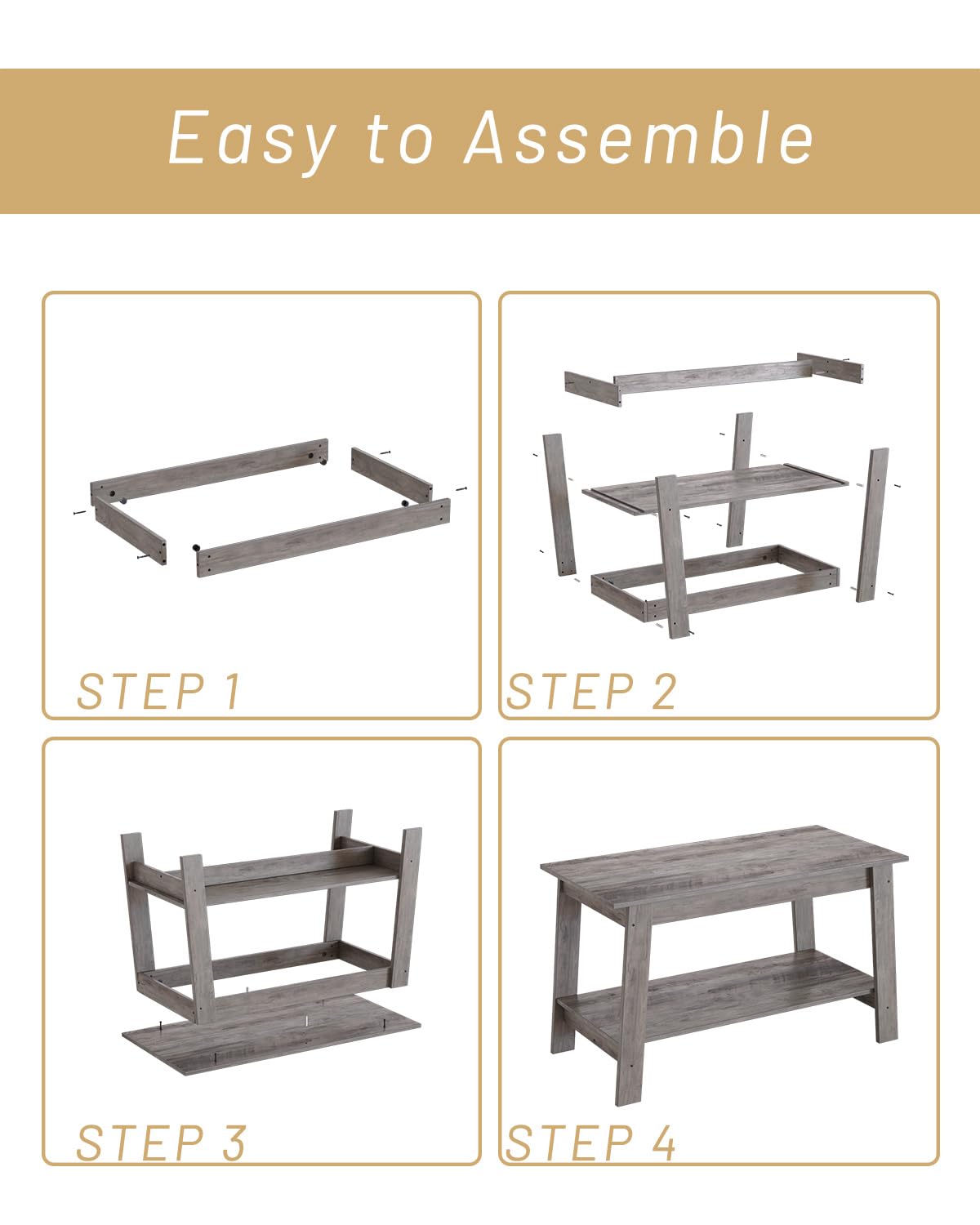 Coffee Table, Coffee Table for Living Room, Modern Farmhouse Coffee Table with Storage Shelf, 2-Tier Living Room Table Rectangular Center Table, Home Office Industrial Cocktail Tables, Grey