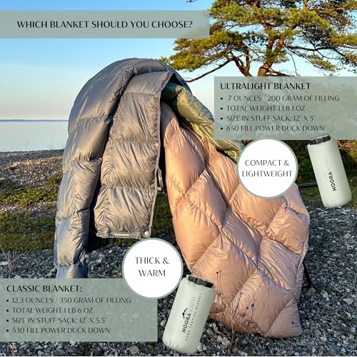 Noora North Down Camping Blanket with Footbox – Lightweight, Packable, Water Resistant Backpacking Quilt & Warm Puffy Comp...