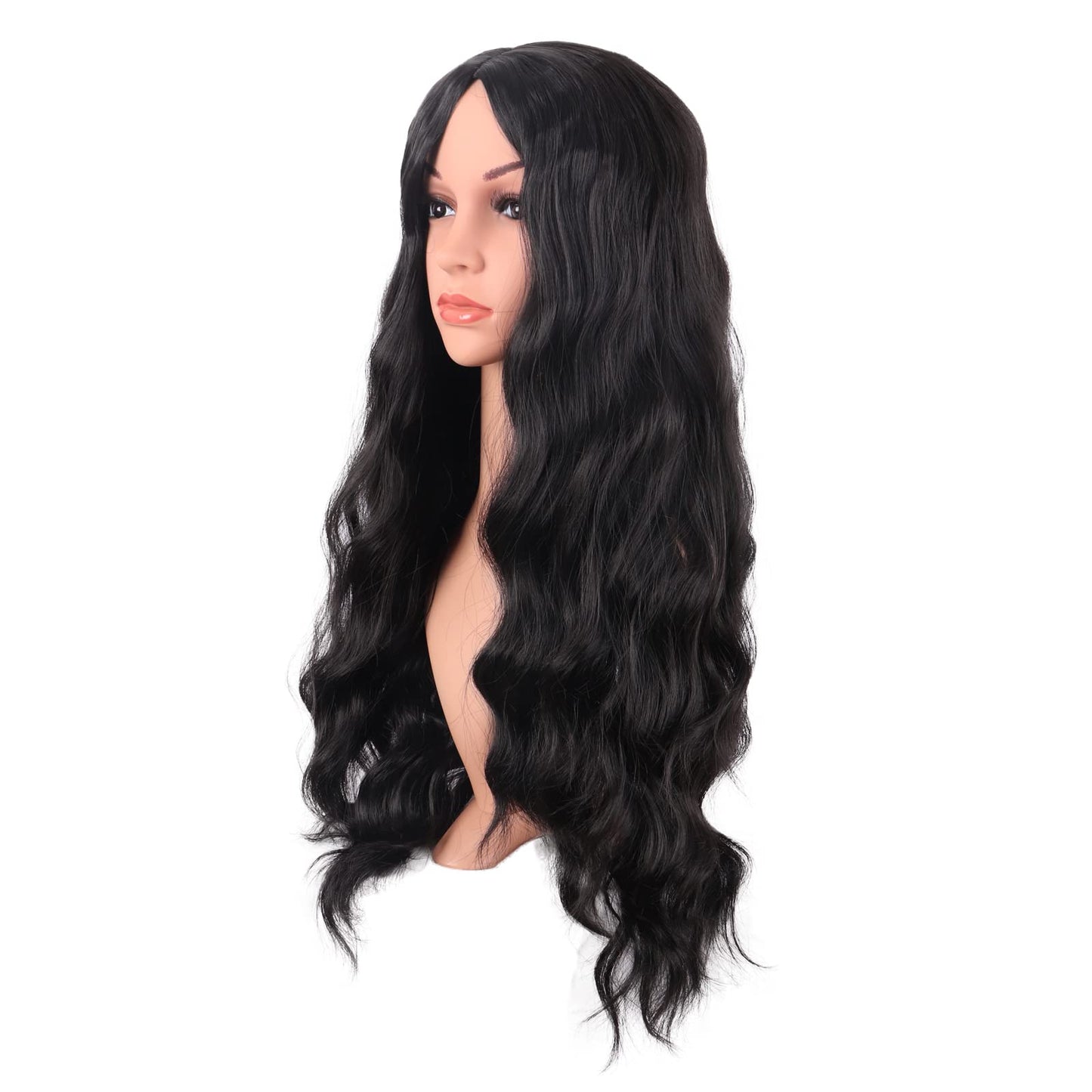 MapofBeauty 28 Inch/70 cm Long Wavy Middle Part with No Bangs Synthetic Fiber Curly Fashion Women Party Cosplay Wig (Dark Brown)