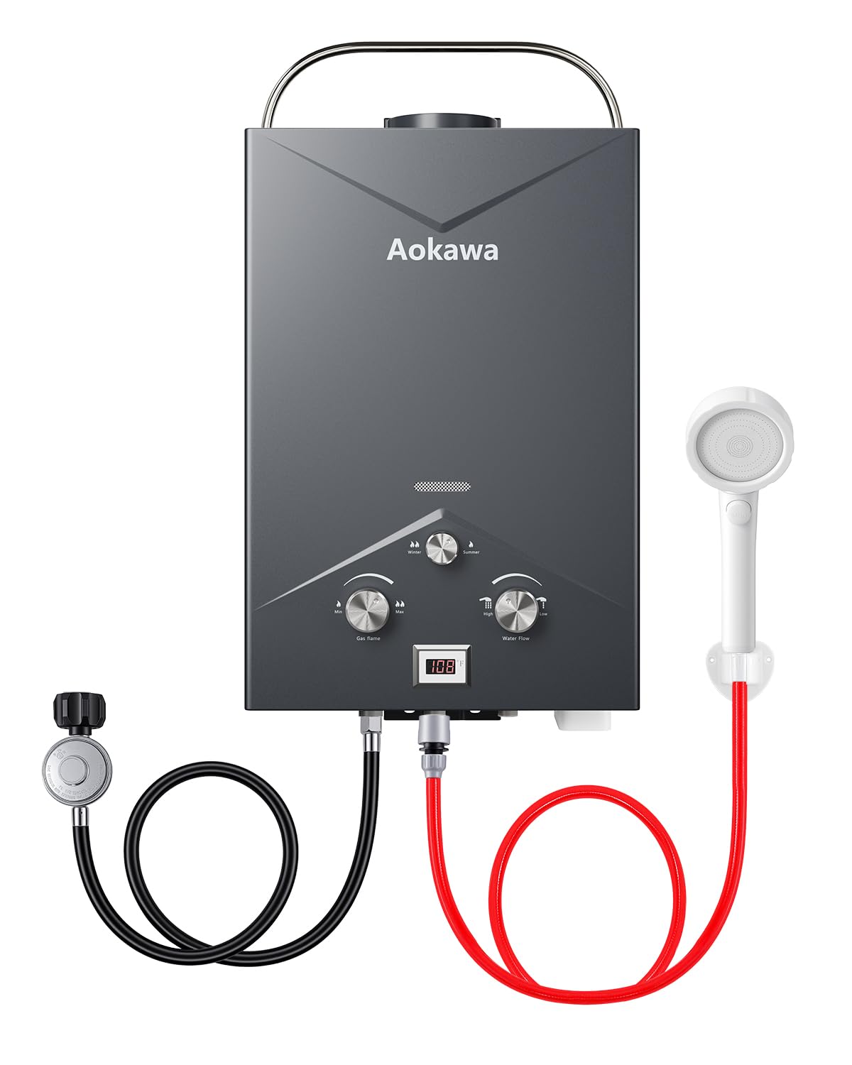 Aokawa Portable Propane Tankless Water Heater, 1.78 GPM On-Demand Hot Water Heater with Shower Head, Outdoor Camping RV Cabin Use, Propane Gas Instant Hot Water, Overheat & Anti-Freeze Protection
