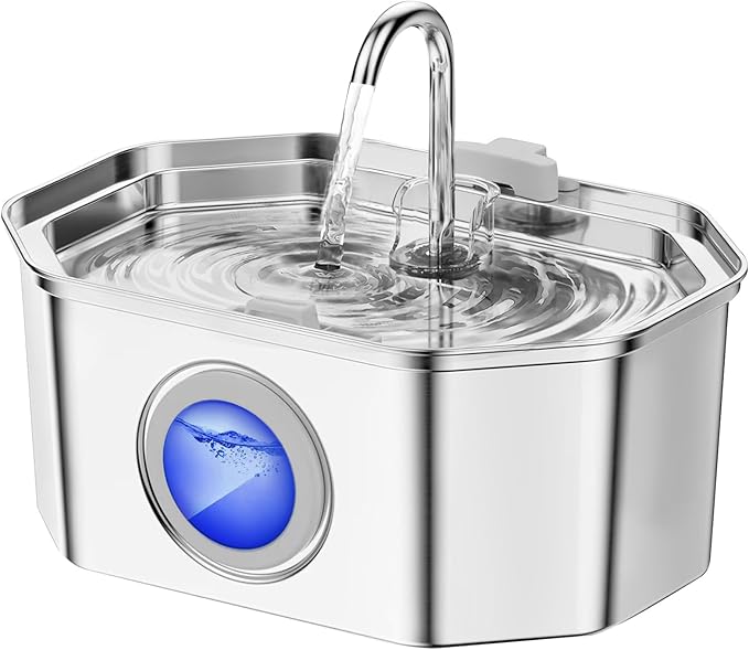 Cat Water Fountain Stainless Steel 108oz/3.2L, APAUK Automatic Pet Fountain Dog Water Dispenser with Water Level Window, Q...