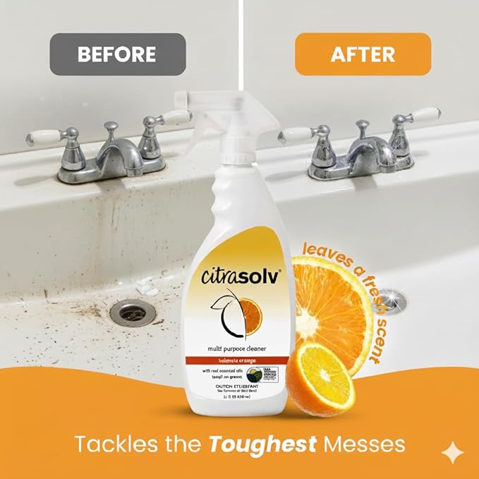 Citra Solv All Purpose Cleaning Spray – Powerful Citrus Degreaser for Kitchen & Bathroom, Multi-Surface Cleaner, No Harsh Chemicals, Valencia Orange 22oz (2 Pack)