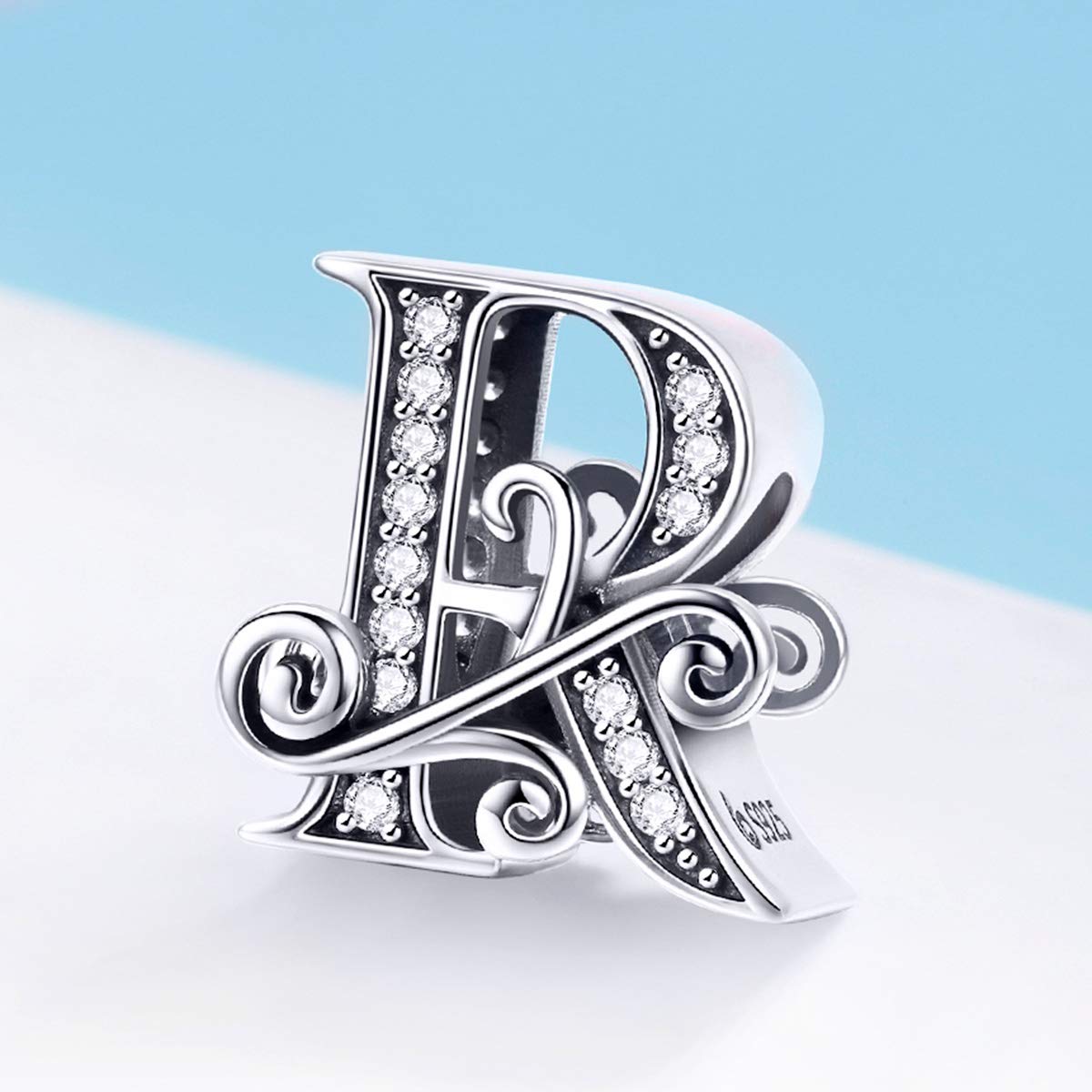 BISAER 925 Sterling Silver Initial Letter R Charms for Bracelets Alphabet Beads Charm Jewelry Gifts