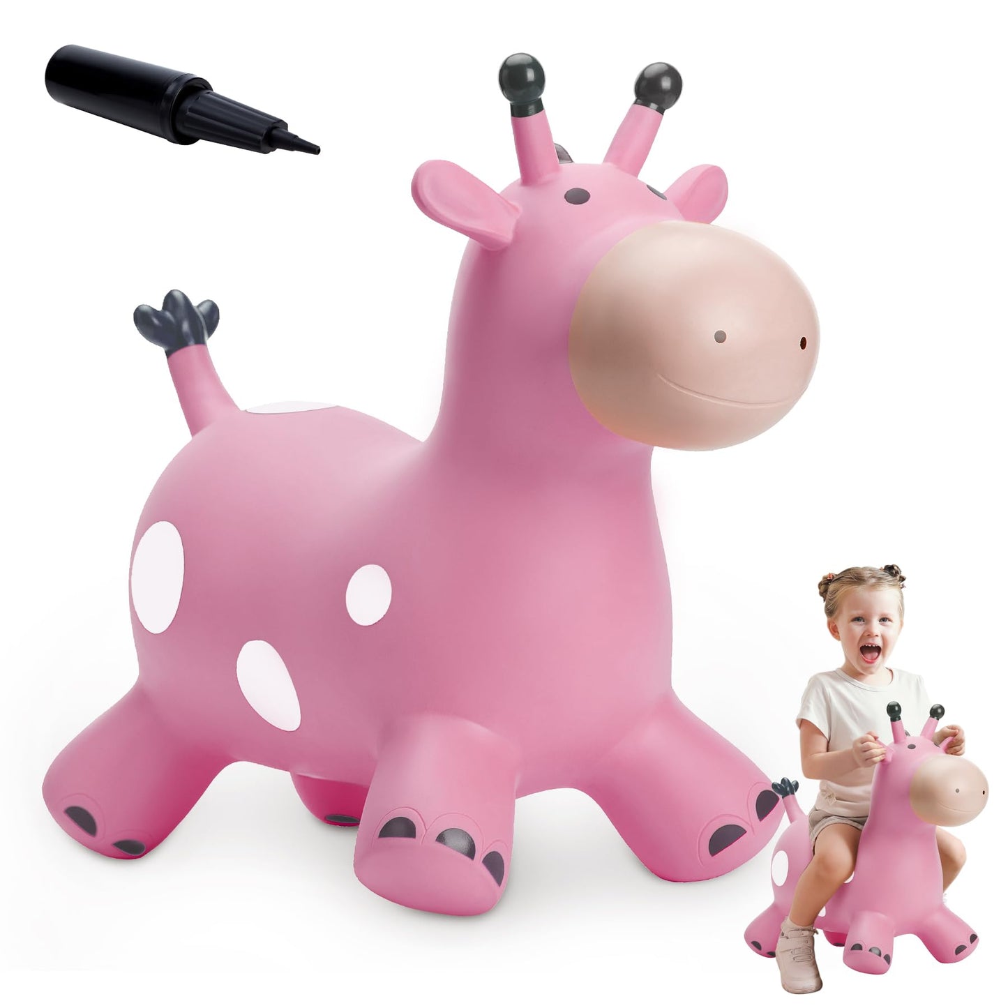 EVERICH TOY Giraffe Bouncy Horse Hopper for Toddlers, Bouncy Animals Jumping Horse, Inflatable Ride on Bouncer Hopping Toys Gifts for Boys and Girls 18 Months 2 3 4 5 6 Years Old