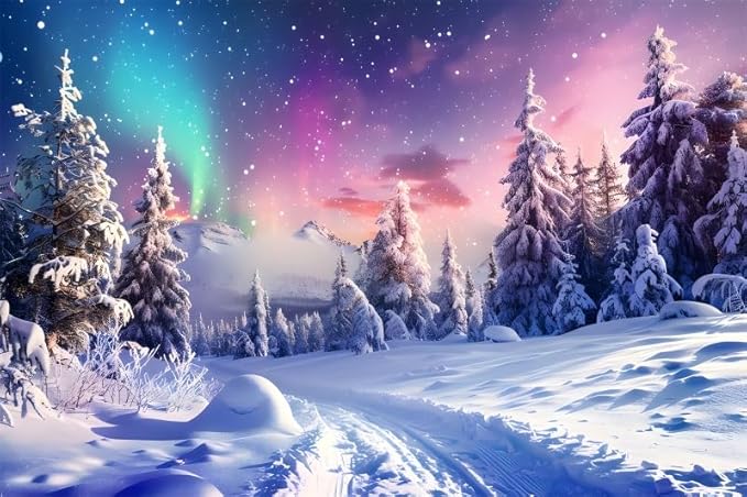 ZJRBJB 10x8ft Winter Wonderland Backdrop Winter Backdrops for Photography Northern Lights Aurora Pine Christmas Xmas Tree ...