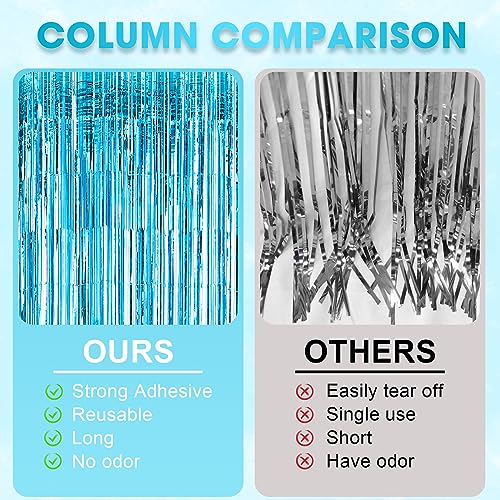 Voircoloria 3 Pack 3.3x8.2 Feet Light Blue Foil Fringe Backdrop Curtains, Tinsel Streamers Birthday Party Decorations, Fri...