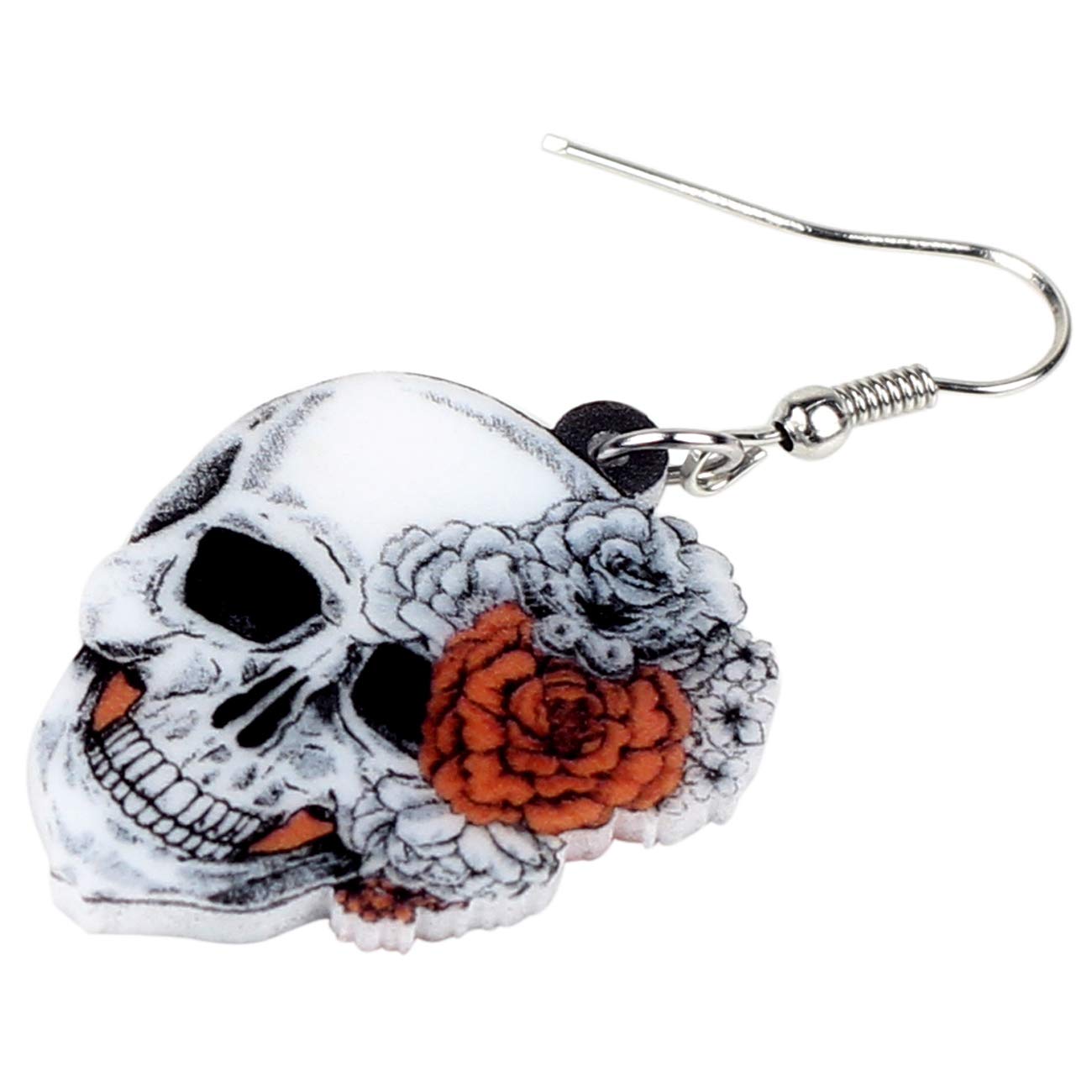 Bonsny Acrylic Drop Dangle Halloween Rose Flower Skeleton Skull Earrings Punk Jewelry For Women Gift