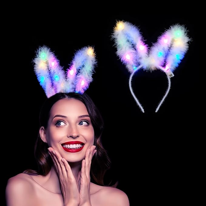 YBHOMINE Cute Light Up Furry Fox Cat Bunny Ears Headband, for Cosplay Costume Party Night Clubs, Raves, and Halloween
