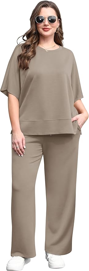 XIEERDUO Women's Side Slit Lounge Sets 2 Piece Travel Outfits Airport Tracksuit Oversized Wide Leg Loungewear S-3XL