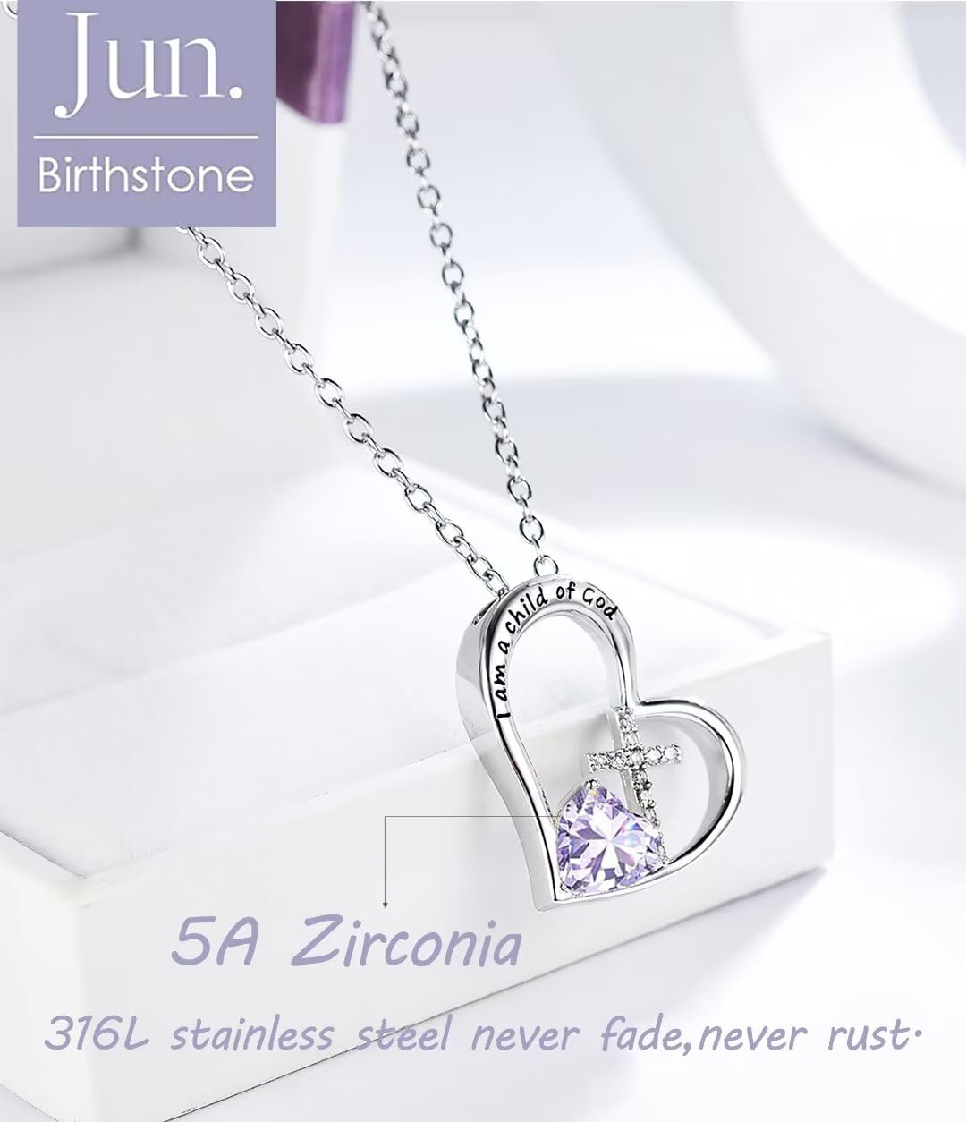 Birthstone Cross Necklace for Little Girls Baptism First Communion Gifts I Am a Child of God Easter Birthday Christmas Gifts Kid