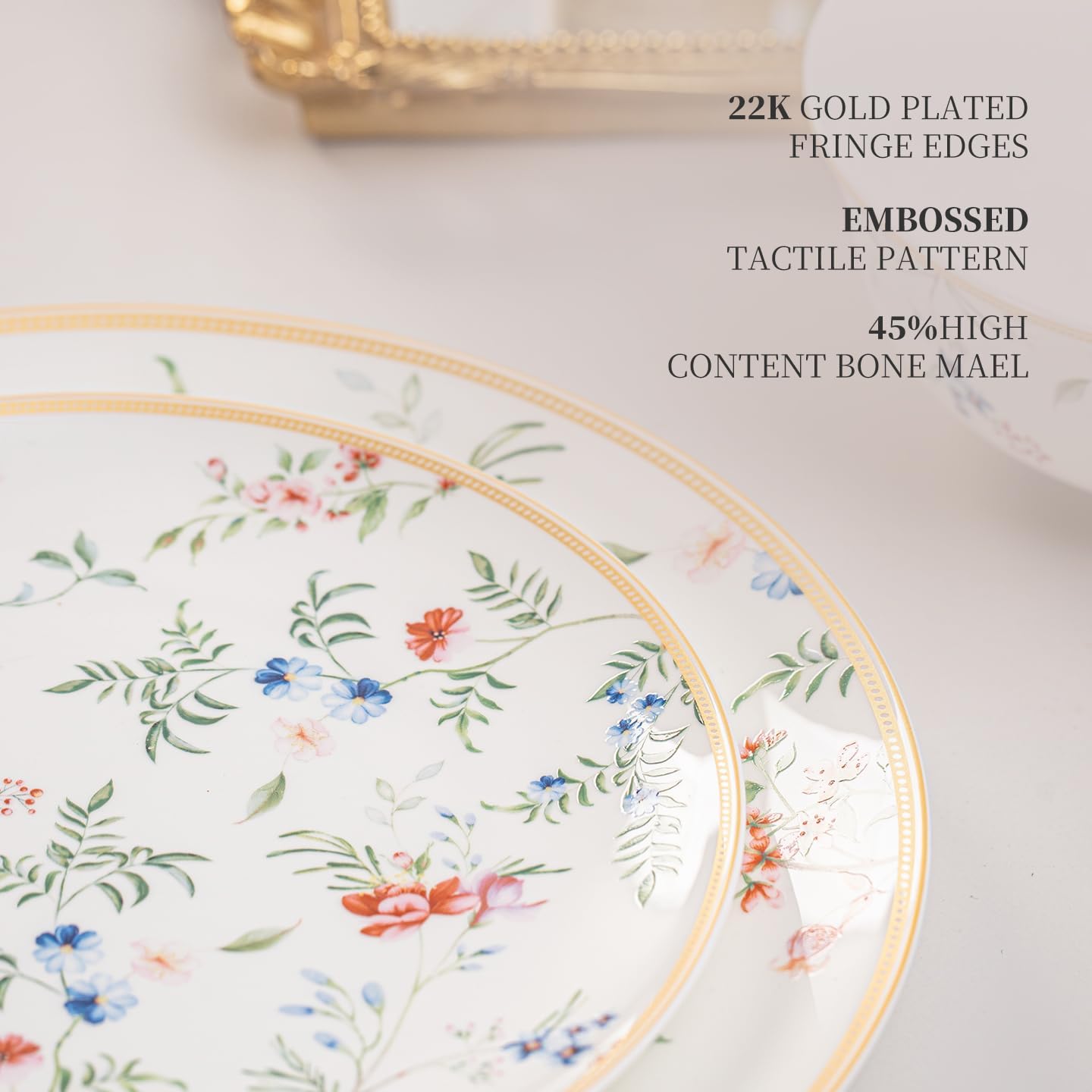 Bone China Plates and Bowels,12-Pieces Dinnerware Sets, Highly Chip and Crack Resistant, Dishwasher & Microwave Safe Dishes Set, Dense and Translucence