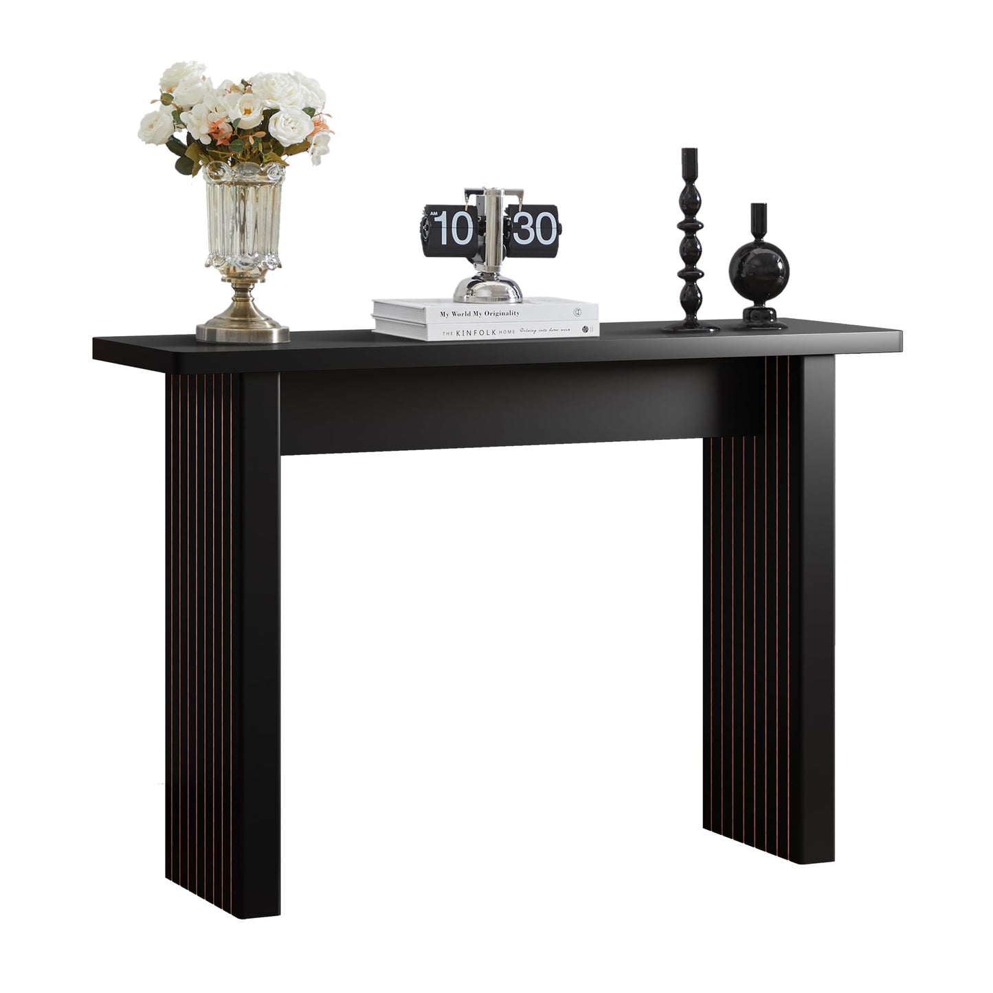AVZEAR Mid Century Narrow Entryway Console Table, 43.3" Fluted Wood Couch Table Behind Sofa Long and Skinny for Living Room Hallway Entrance Foyer, Black