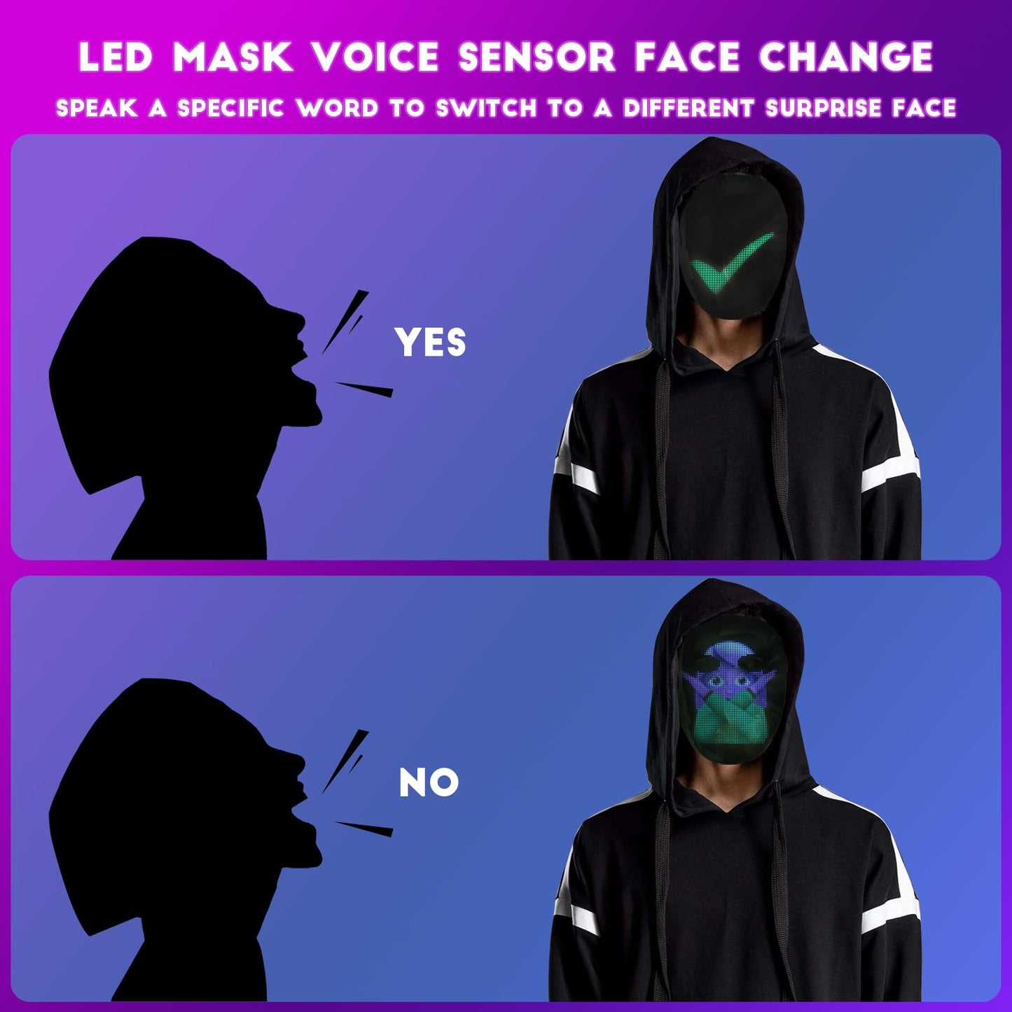 Depointer Life Led Mask with Voice Recognition Gesture Sensing, Light up Mask with Programmable App Multi-Patterns Display, Colorful Shining Mask for Halloween Xmas Costume Party