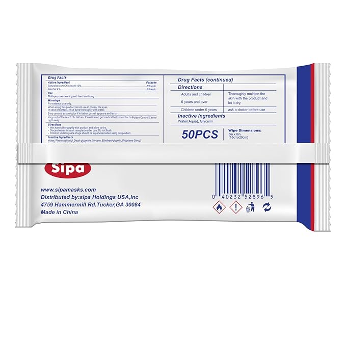 SIPA Hand Sanitizing Wipes 50 WIPES Bag, Clean-to-go, Travel Size, Fresh Scent, Soft Textured Wipes, Total 600 Pieces (PACK OF 12)