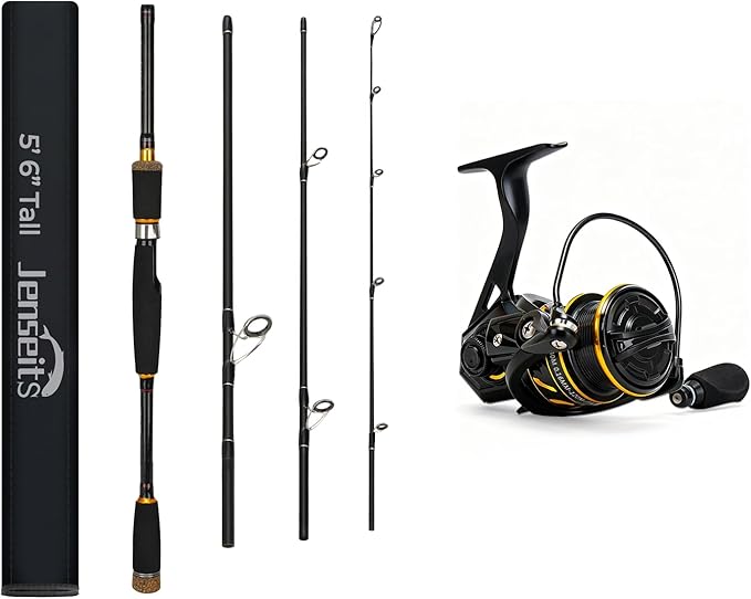 5'6"4-Piece Travel Spin Rod and 2000 Reel Combos, 24-Ton Carbon Matrix Telescopic Fishing Rod Pole, 5 +1 Shielded Bearings...